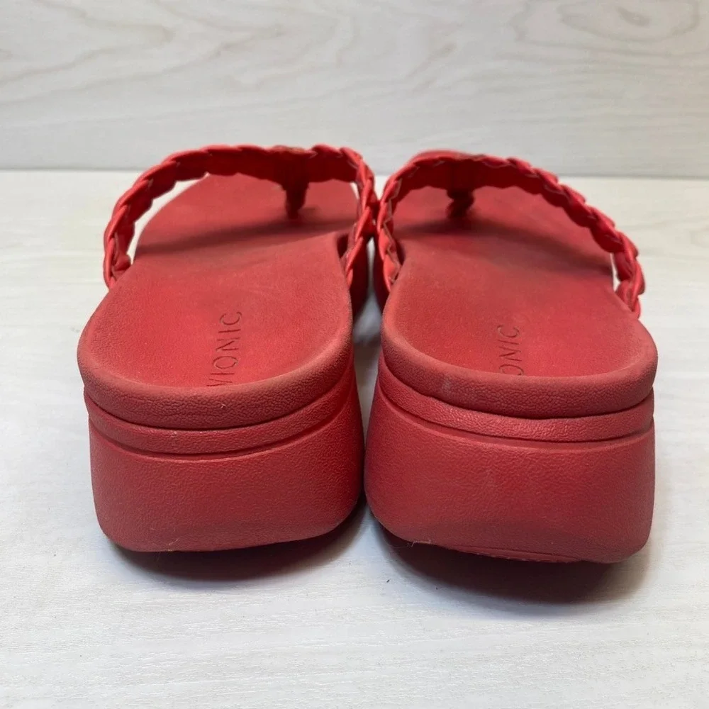 Vionic Womens 8 Kenji Platform Flip Flop Braided Red Orthotic Thong Sandals